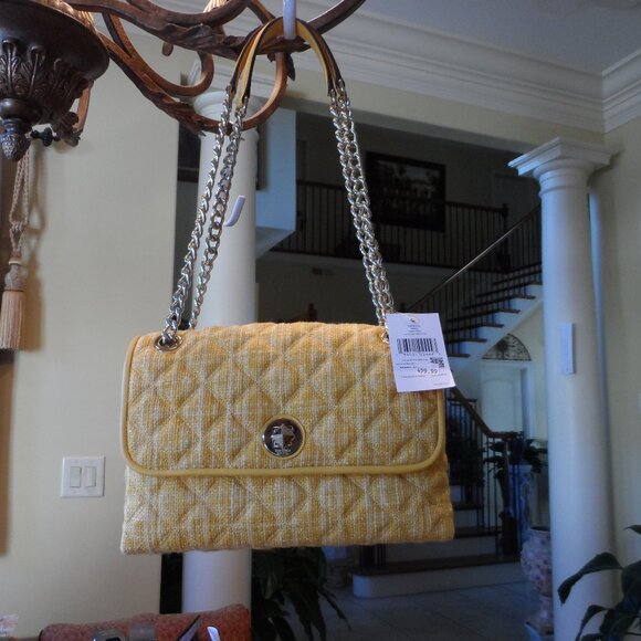 New Kate Spade NY Suflower Yellow Tweed Quilted Convertible Medium Bag - Picture 1 of 16